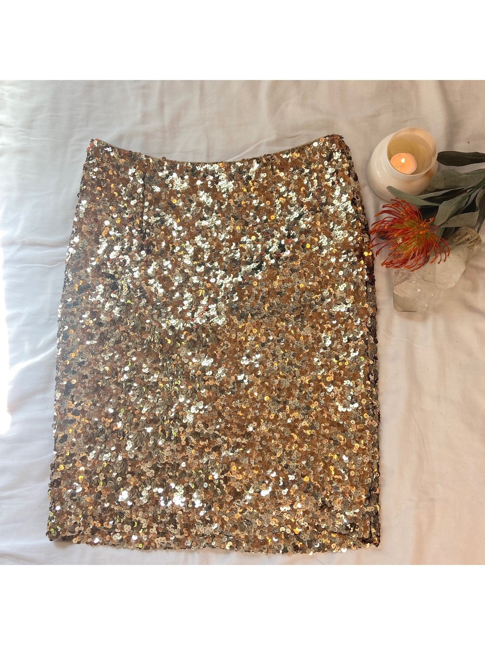 NWT Y2k Sequin Skirt Antonio Melani Gold Boho Whimsy Sparkle Fairy Festival